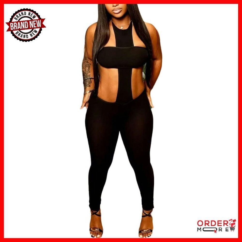 Sexy Off-Shoulder Halter Jumpsuit for Party Clubwear - Size S/M/L